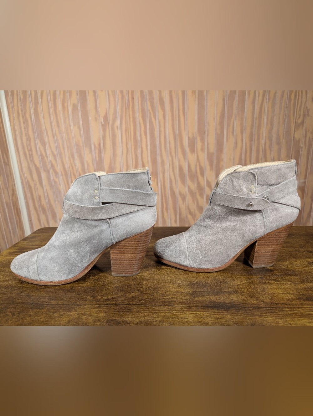 rag & bone Gray Suede Cutout Ankle Booties with Stacked Heel - Picture 4 of 10